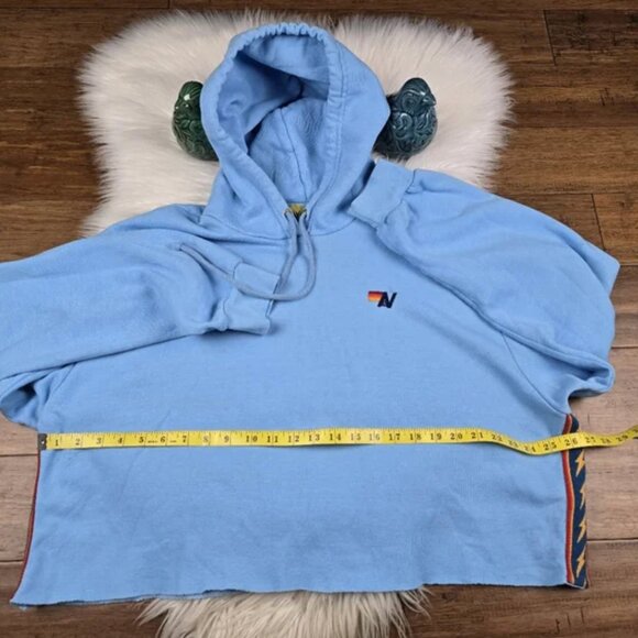 Aviator Nation Lightning Bolt Stripe Relaxed Cropped Pullover Hoodie in Sky Blue - Picture 7 of 12